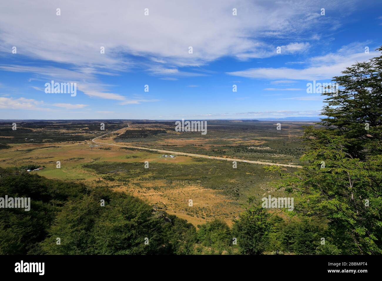 View of the Patagonian Steppe from Mirador Cerro Dorotea, Puerto Natales city Patagonia, Chile, South America An easy half day hike to a rocky outcrop Stock Photo