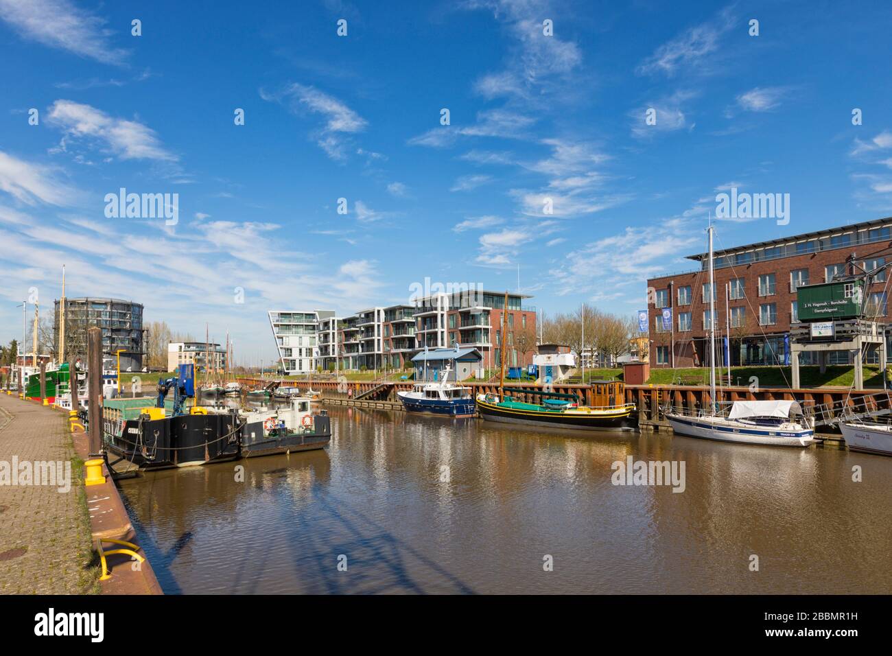 City harbor or Stadthafen at Stade in Lower Saxony, Germany Stock Photo