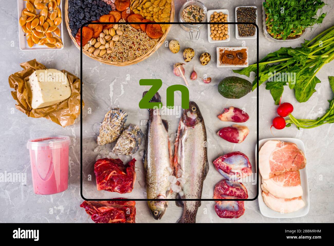 Variety of foods containing Zinc minerals , natural sources of minerals