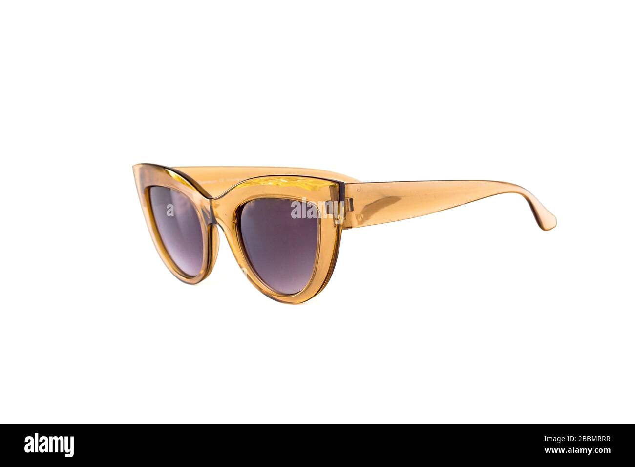 Yellow cat eye sunglasses with thick frame at isolated white background
