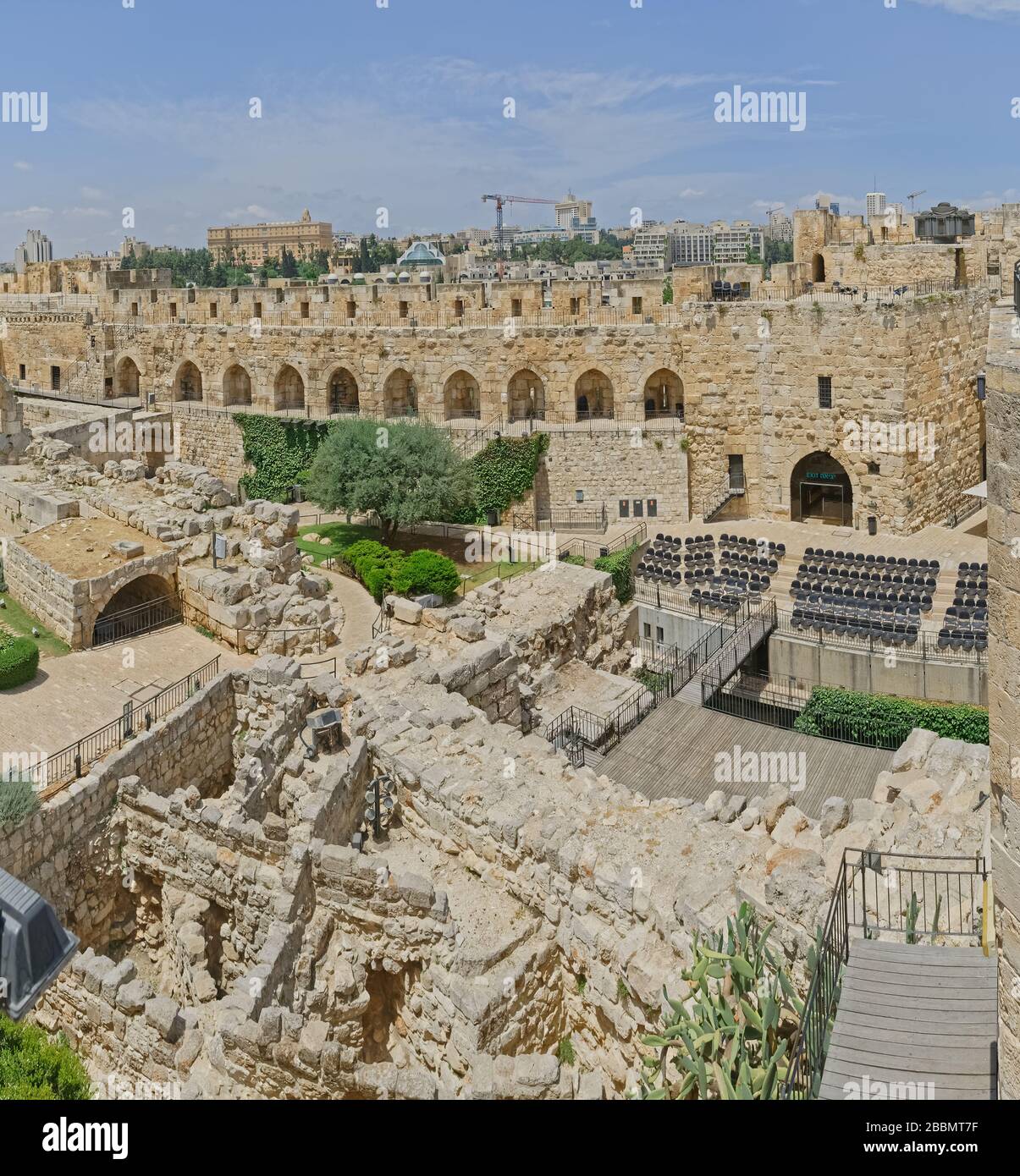 View of the Tower of David courtyard in new Jerusalem in the background Stock Photo