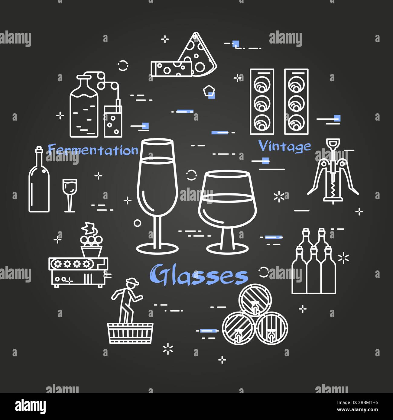 Vector black round banner of two wine glasses Stock Vector