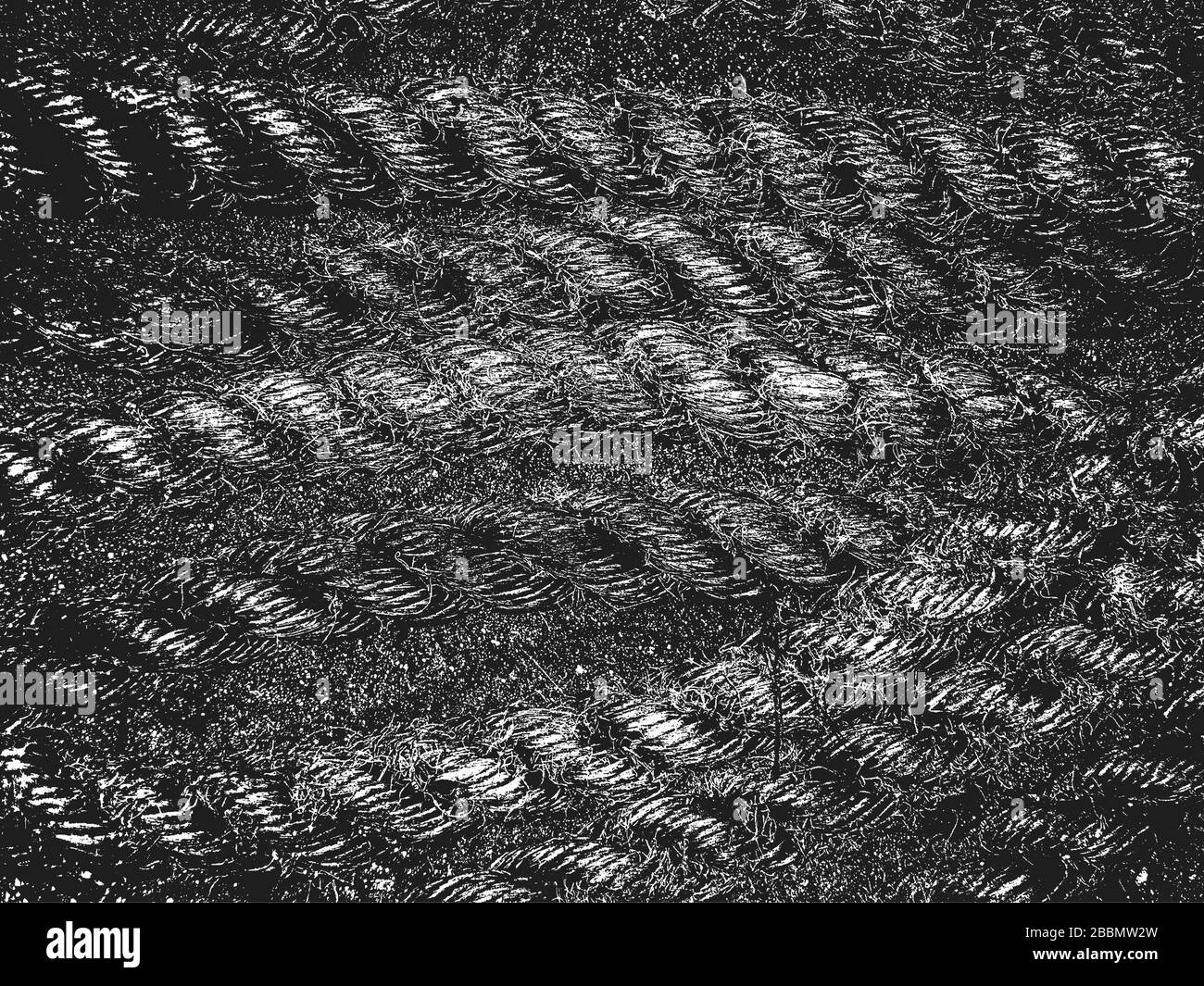 Distress grunge vector texture of wicker rope. Black and white ...