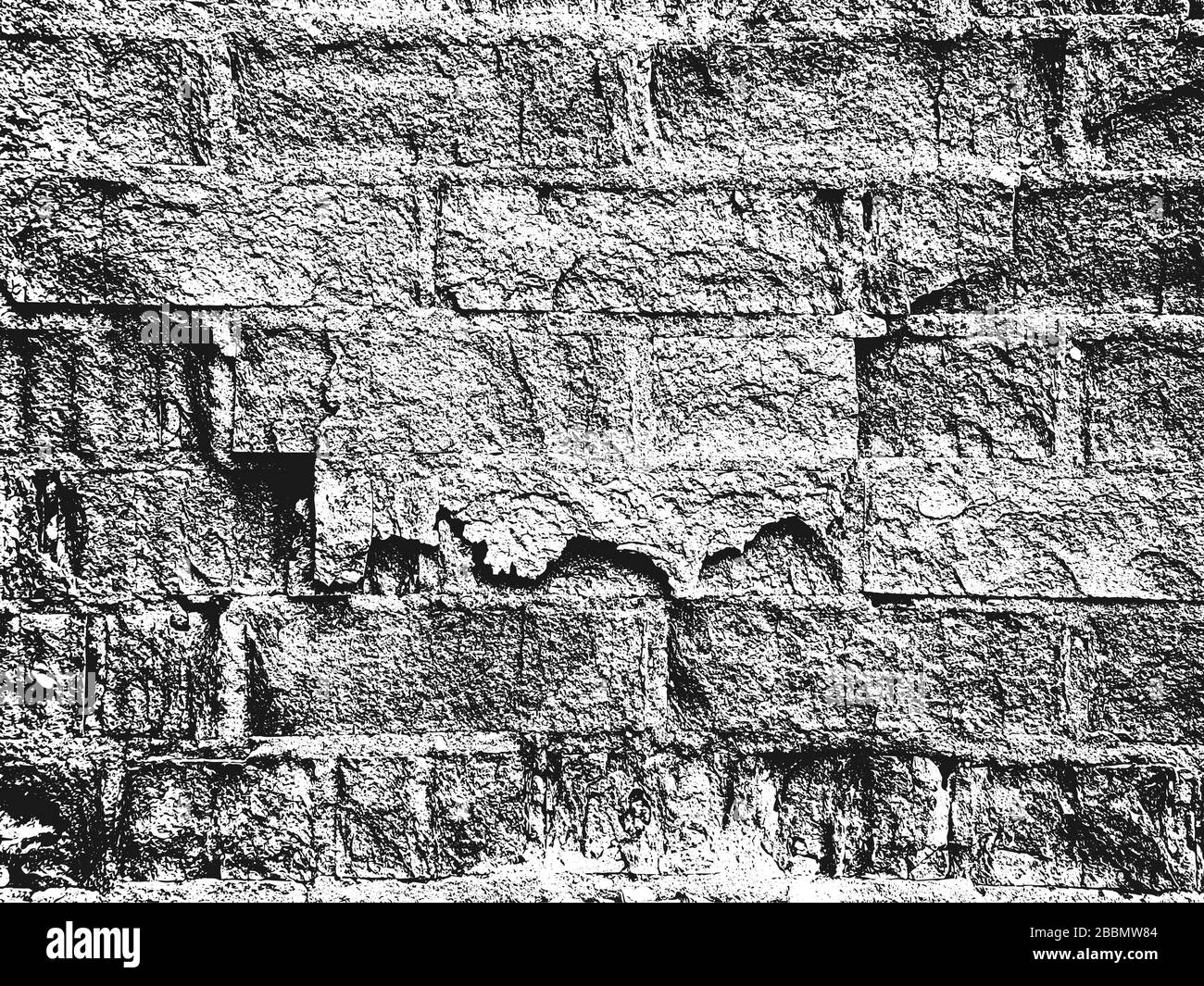 Distress old brick wall texture. Black and white grunge background.. Stock Vector