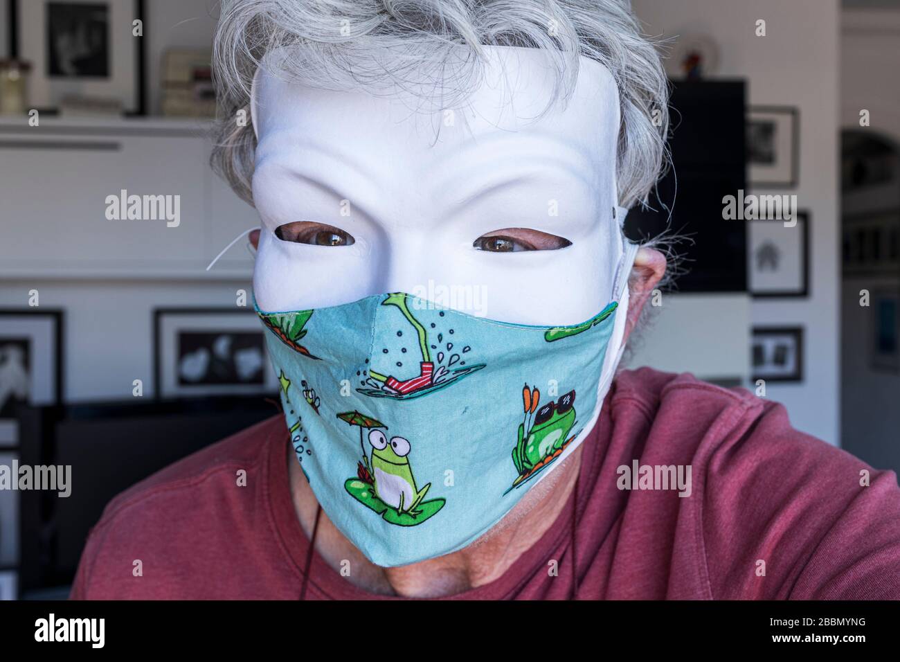 Self portrait, selfie, wearing anonymous mask and homemade mouth and nose  mask, Playa San Juan, Tenerife, Canary Islands, Spain Stock Photo - Alamy