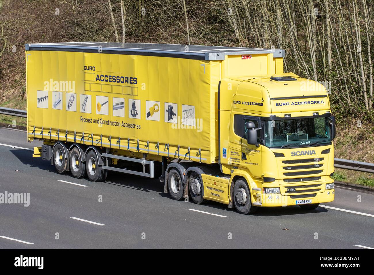 Haulage delivery trucks, lorry, transportation, truck, cargo carrier,  SCANIA R450 vehicle, European commercial transport, industry, M61 at  Manchester, UK Stock Photo - Alamy