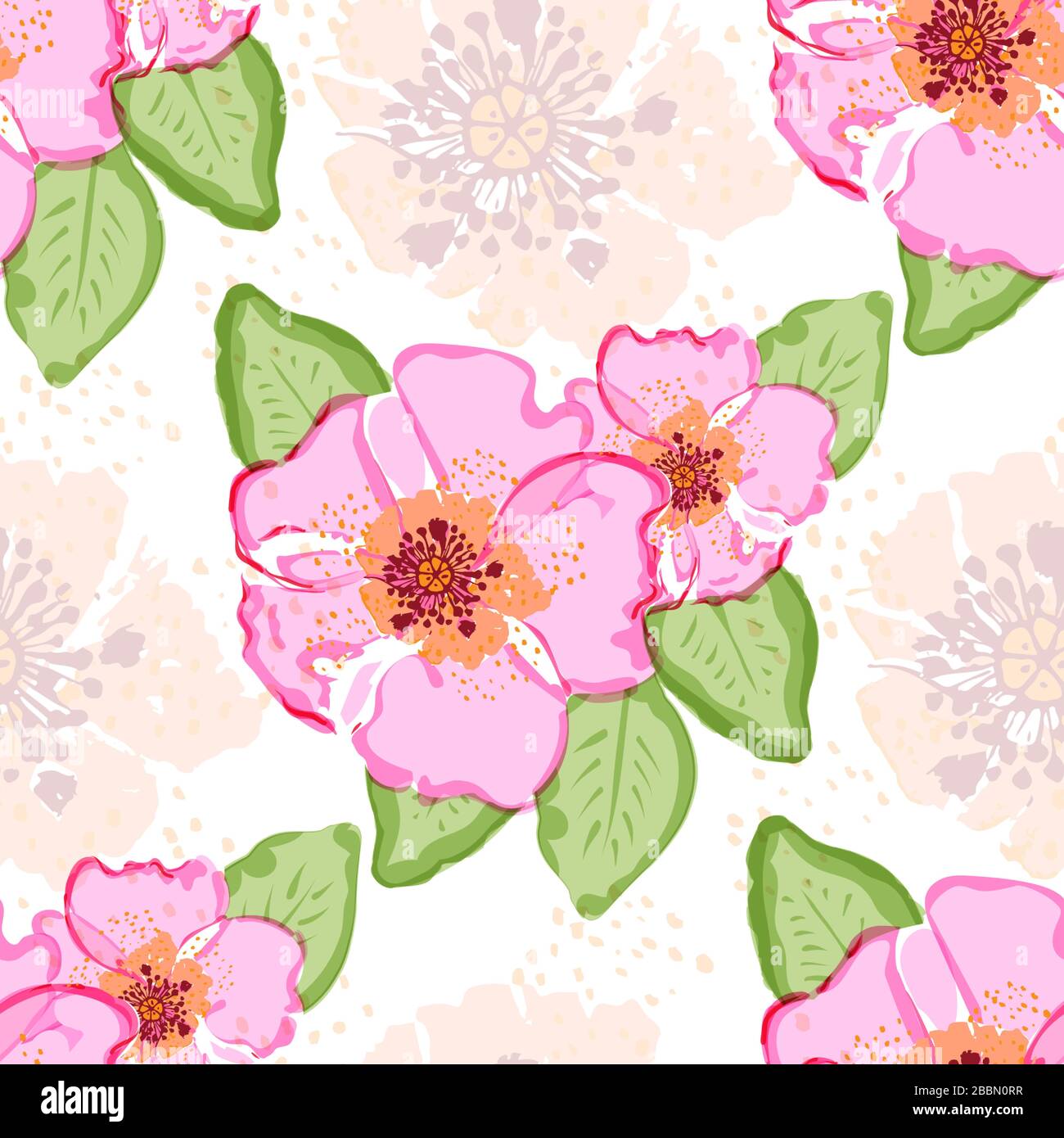 Colorful floral Seamless pattern with hand drawn dog rose flowers on ...