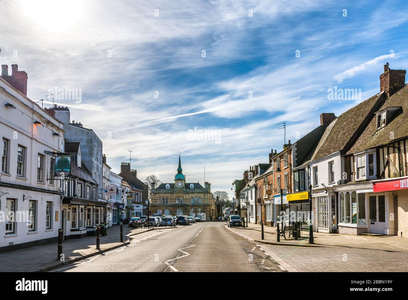 Market square and town hall, Towcester, Northamptonshire, England Stock Photo