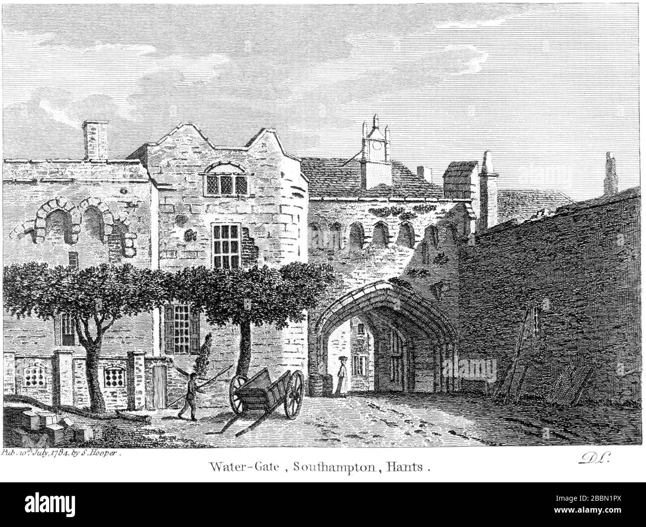 Engraving of the Water-Gate (Watergate), Southampton, Hants 1784 scanned at high resolution from a book published around 1786. Believed copyright free Stock Photo