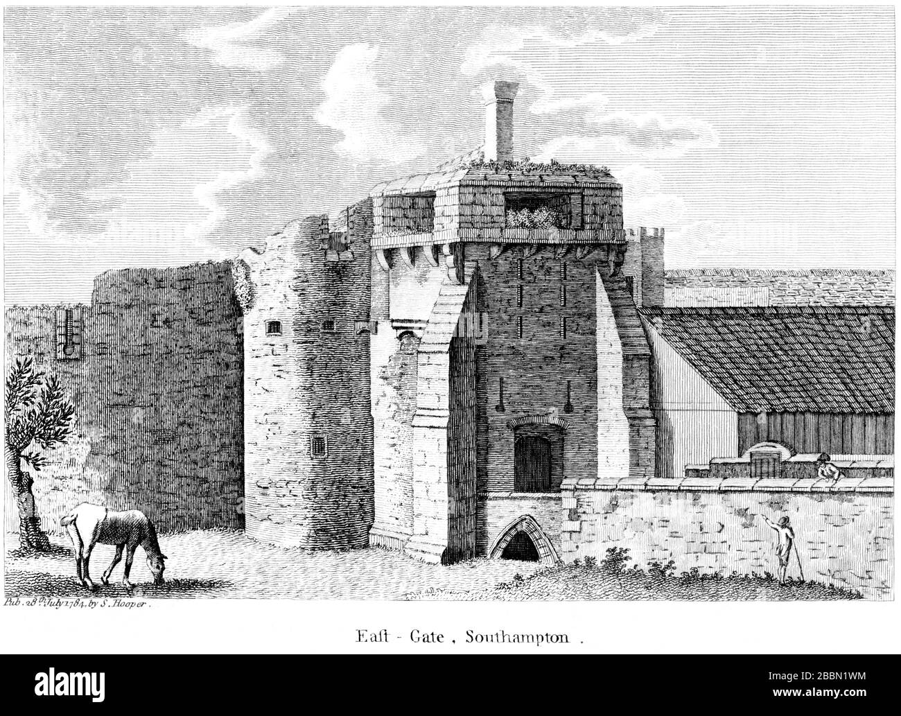 An engraving of the East Gate, Southampton 1784 scanned at high resolution from a book published around 1786. Believed copyright free. Stock Photo