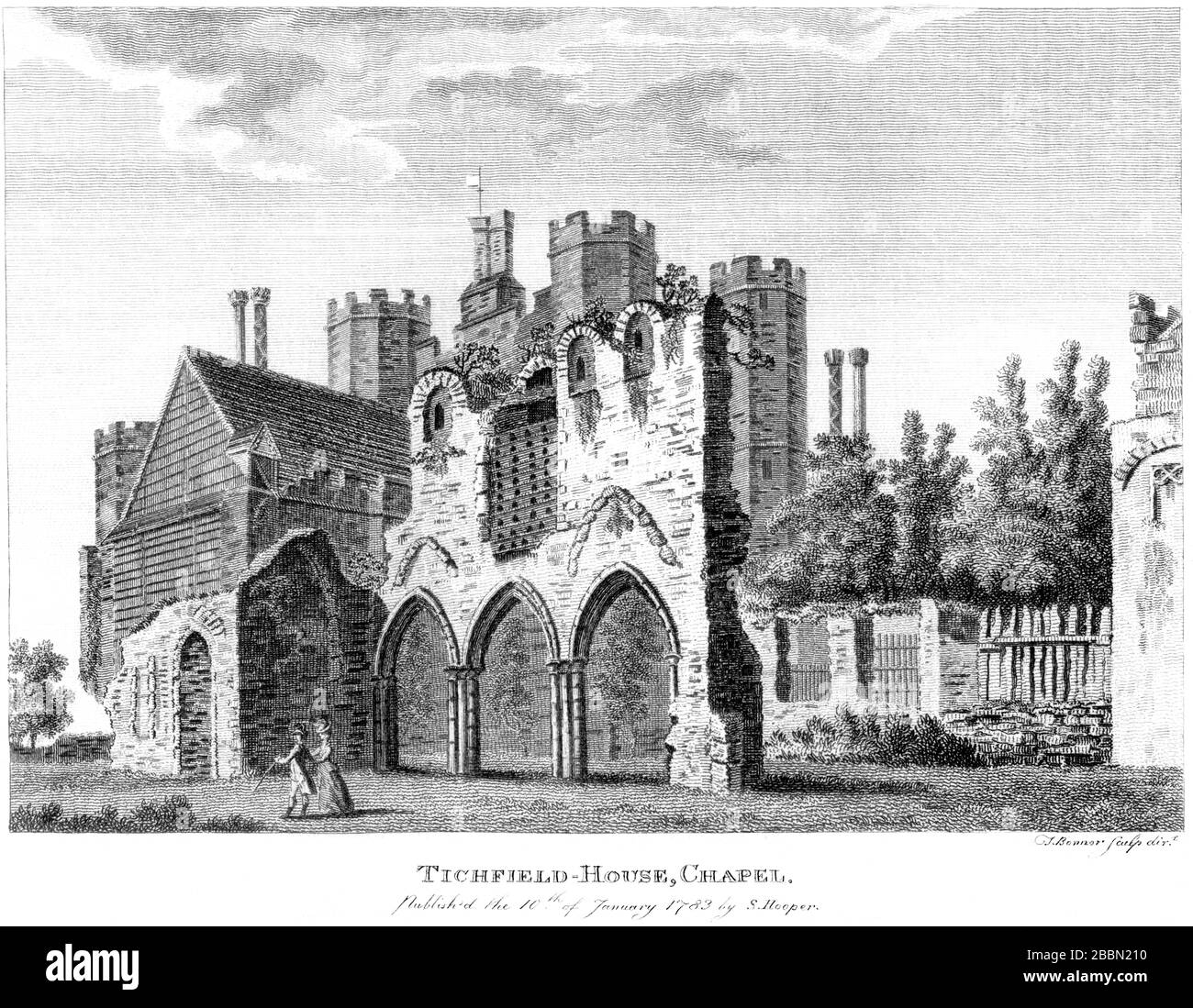 An engraving of Titchfield House (Titchfield Abbey) Chapel 1783 scanned at high resolution from a book published around 1786. Believed copyright free. Stock Photo