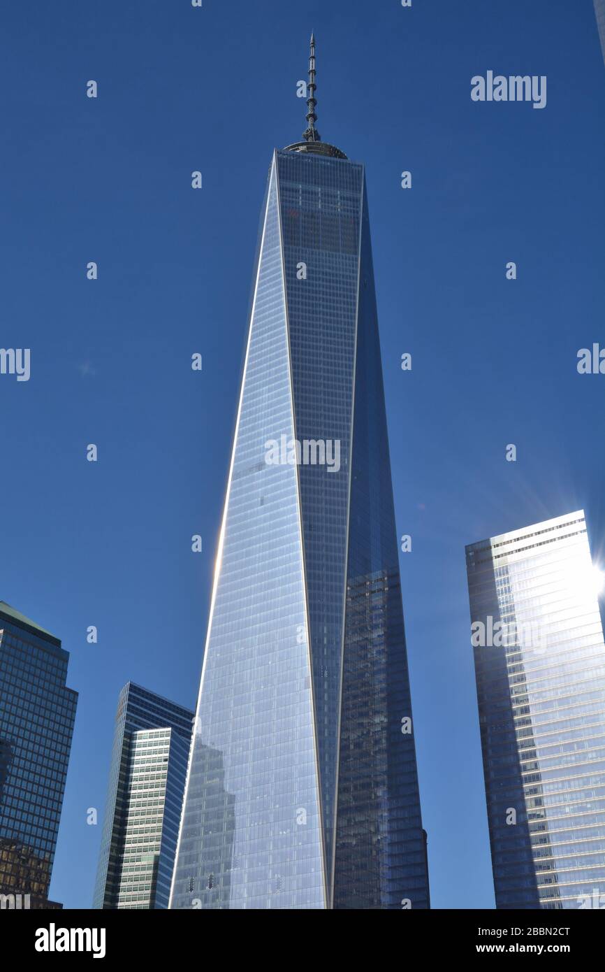 NEW YORK CITY - OCTOBER 14, 2014: One World Trade Center in Lower Manhattan. It is the fifth-tallest skyscraper in the world Stock Photo