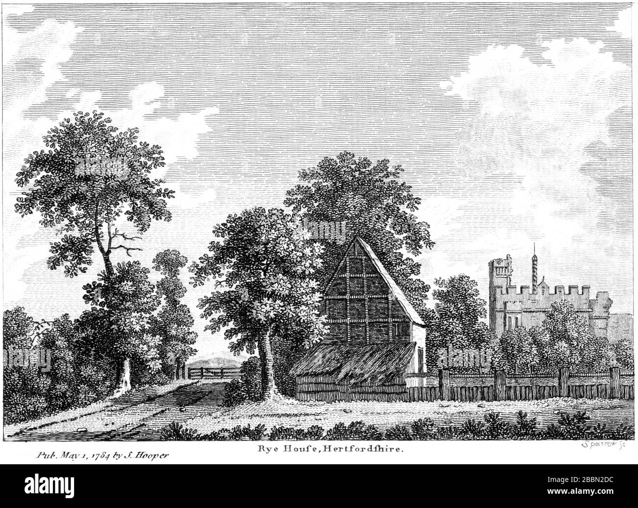 An engraving of Rye House, Hertfordshire 1784 scanned at high resolution from a book published around 1786. Believed copyright free. Stock Photo