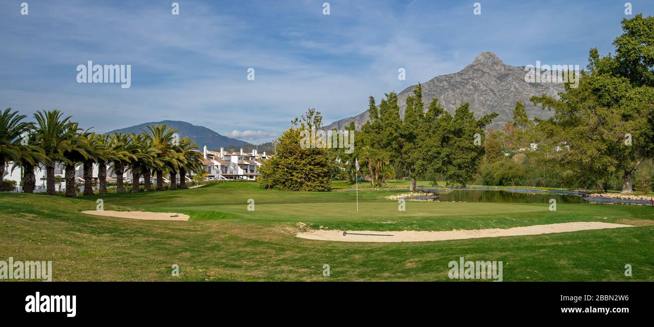 golf resort with luxury accommodation and services, in a tropical pass with palm trees and a top view Stock Photo