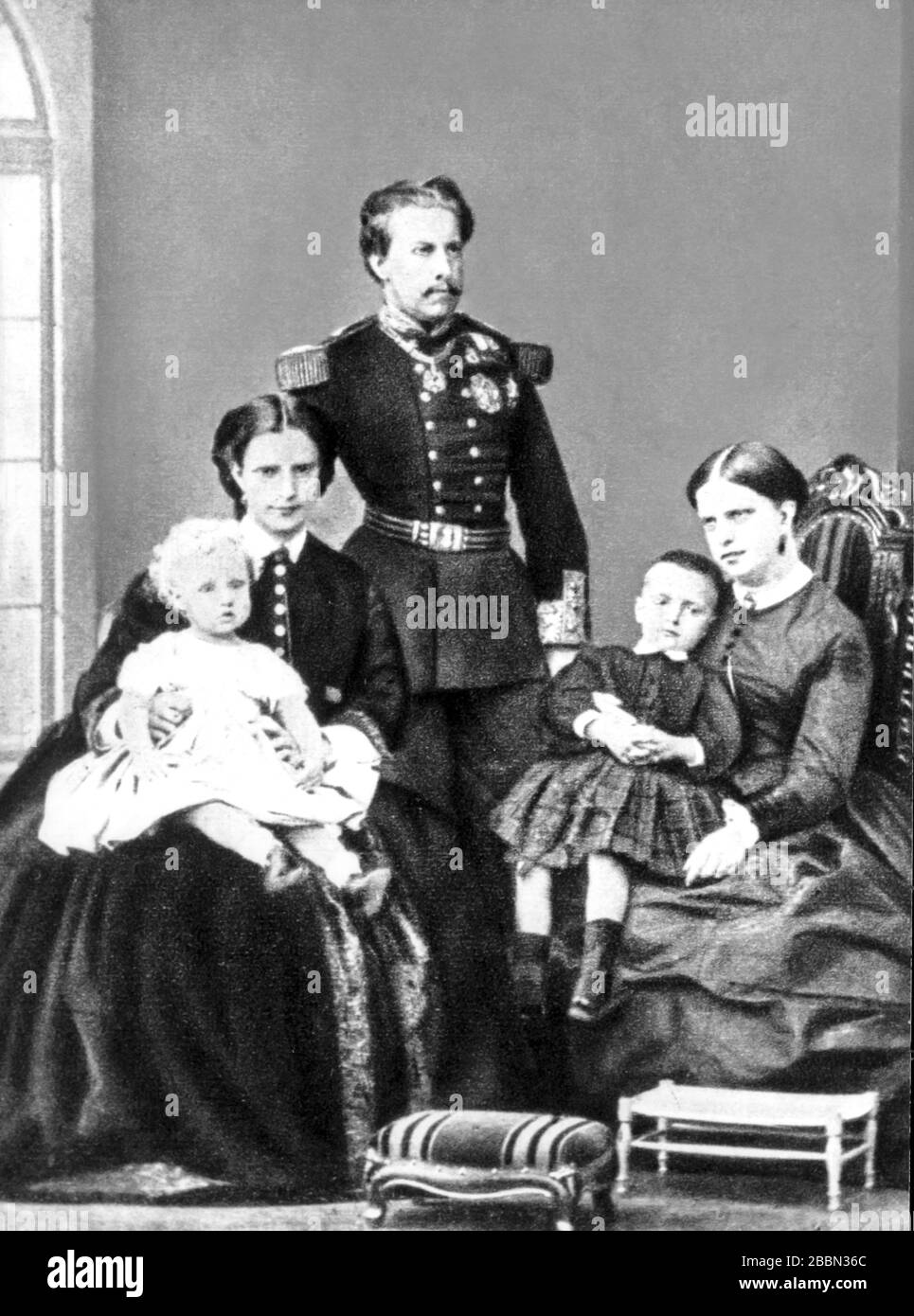 maria pia of Savoy, Princess Maria Clotilde of Savoy, Louis I of braganza and little children, 1862 Stock Photo