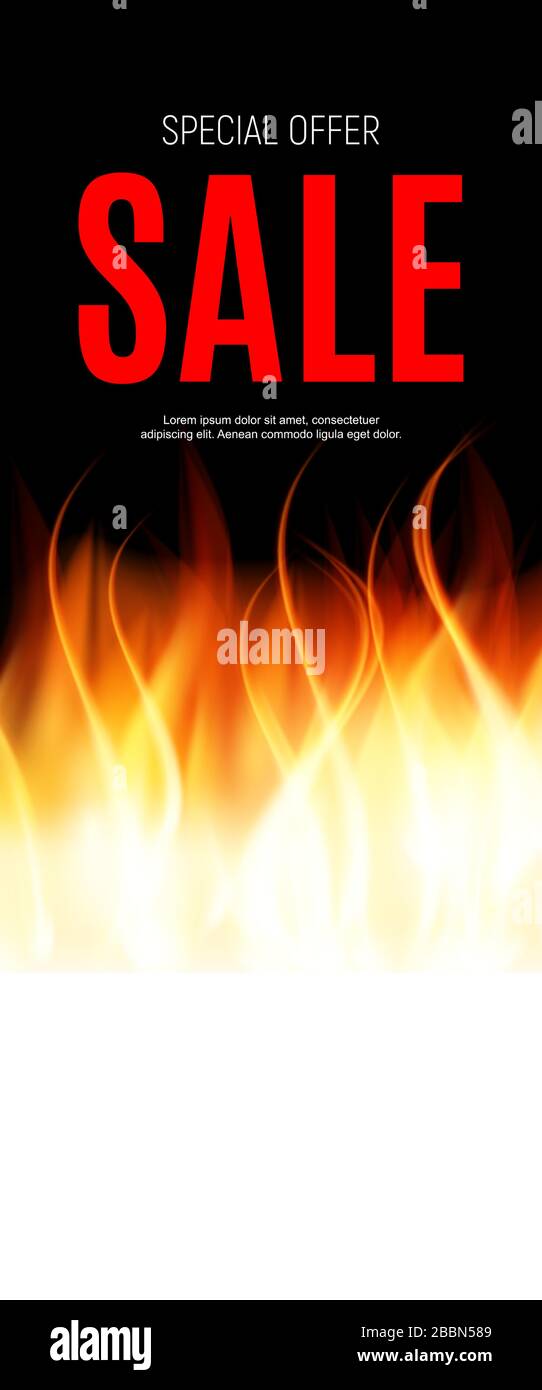 Burning Flame of Fire Sale Background.  Illustration Stock Vector