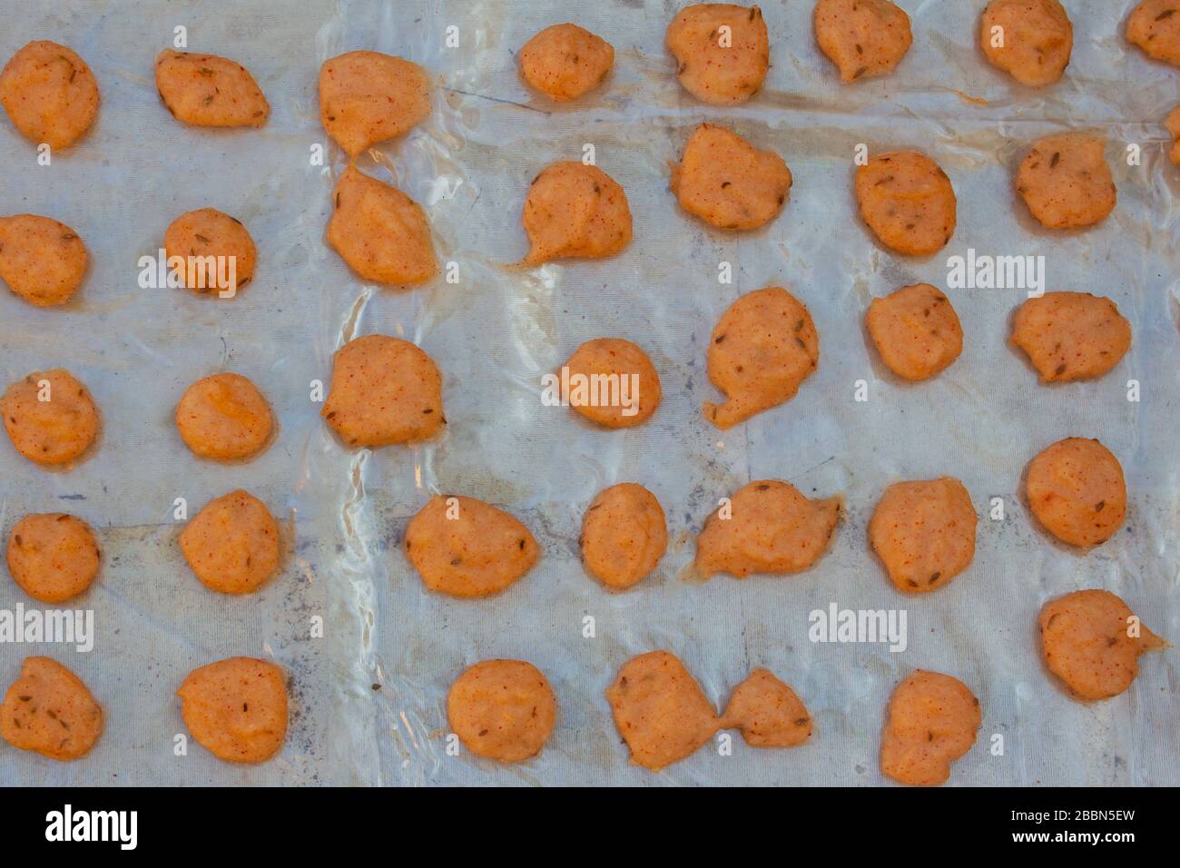 Homemade indian snack (vathal in tamil lanuage) sun dried before frying