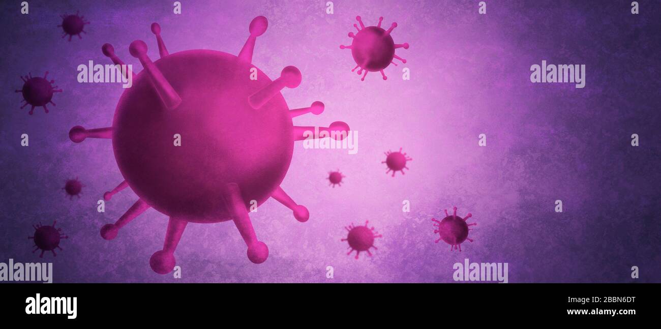 Illustration, view of Corona virus under microscope, virus and producing vaccine. Corona virus outbreaking Stock Photo