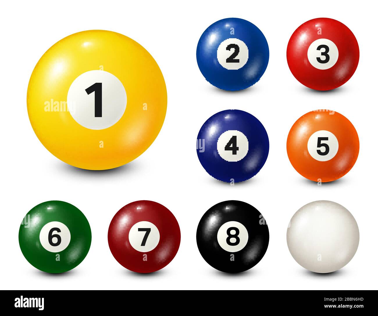 Billiard, pool balls with numbers collection. Realistic glossy snooker