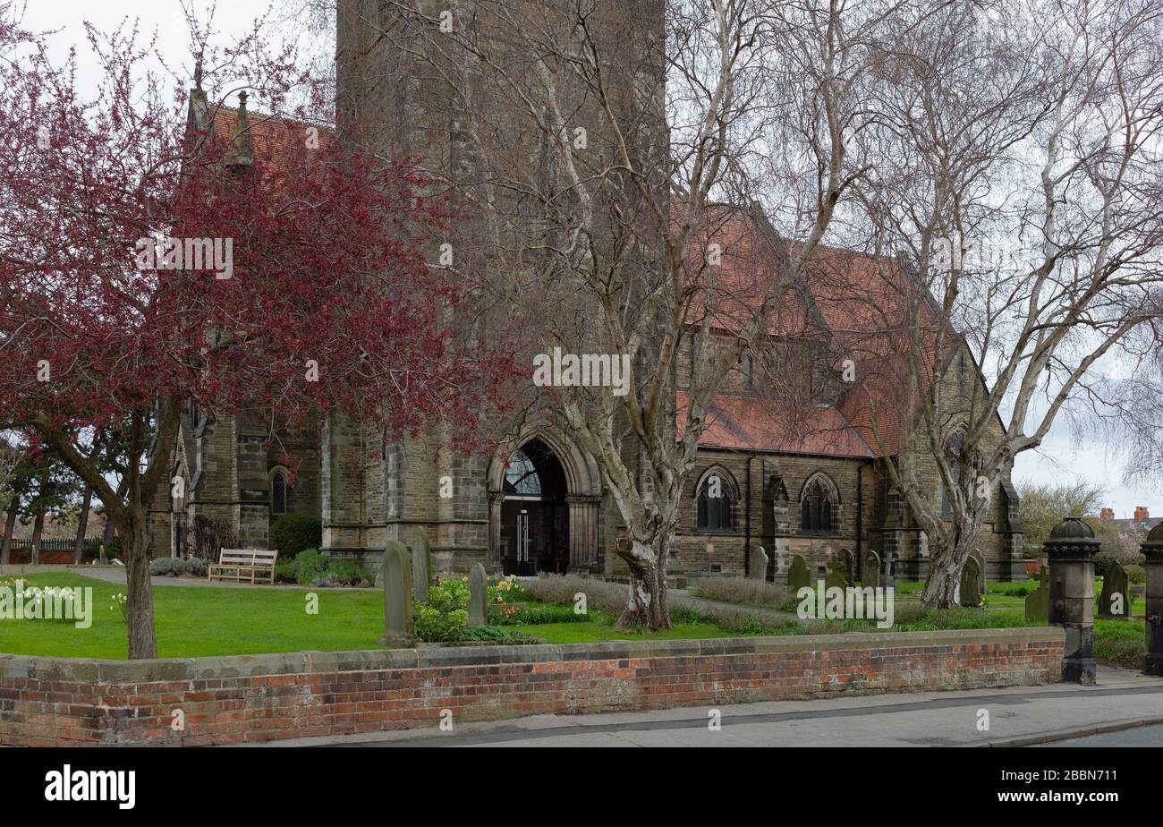 St Nicholas' church closed and no people due to Corona virus outbreak on spring day in Beverley, Yorkshire, UK. Stock Photo