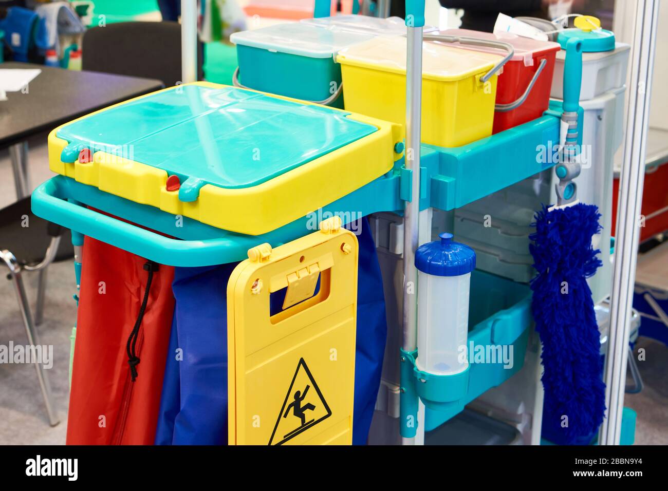 Modern cleaning trolley plastic color Stock Photo Alamy