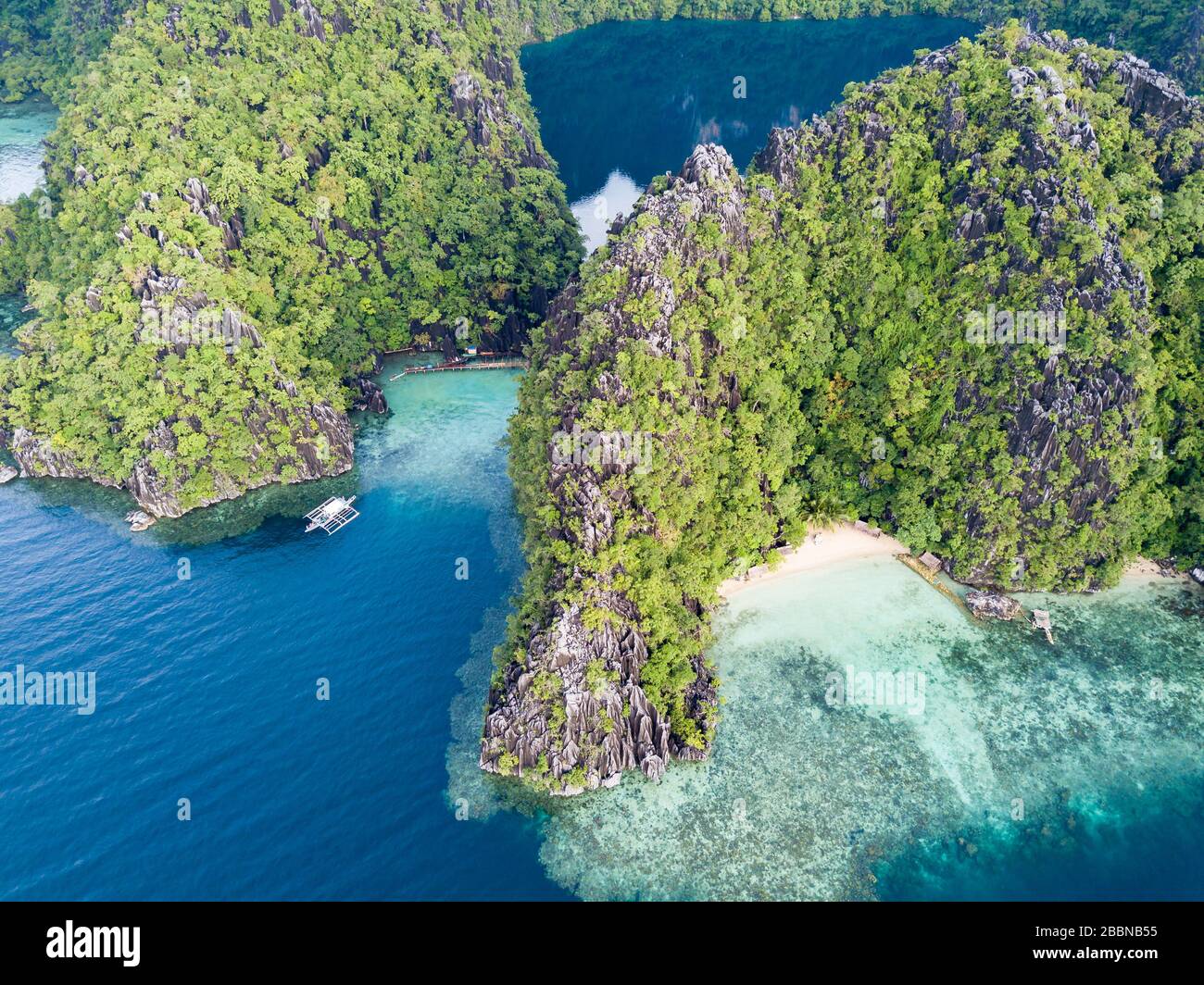 Philippines Palawan Coron Island Barracuda lake drone view Stock Photo