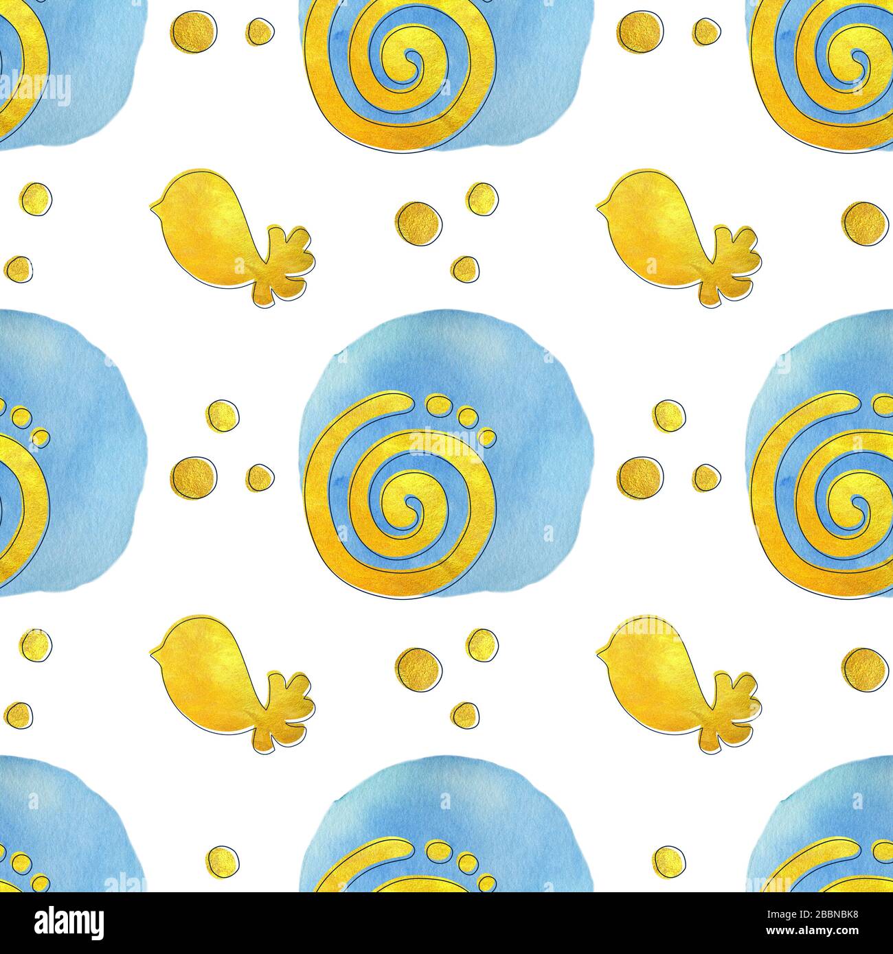 Watercolor seamless pattern with birds and color geometric shapes on ...
