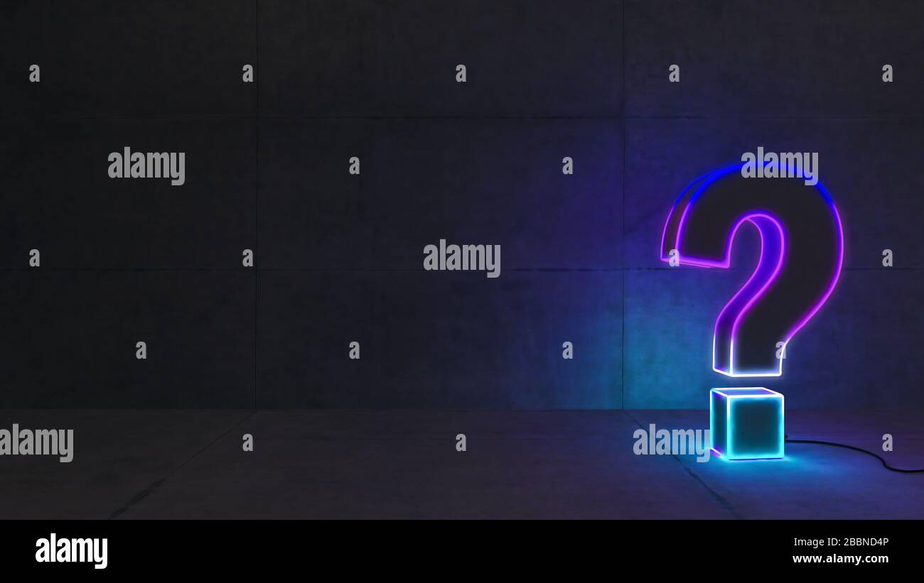 Blue And Purple Gradient Neon Light Question Mark With Concrete Wall 3d Rendering Stock Photo Alamy