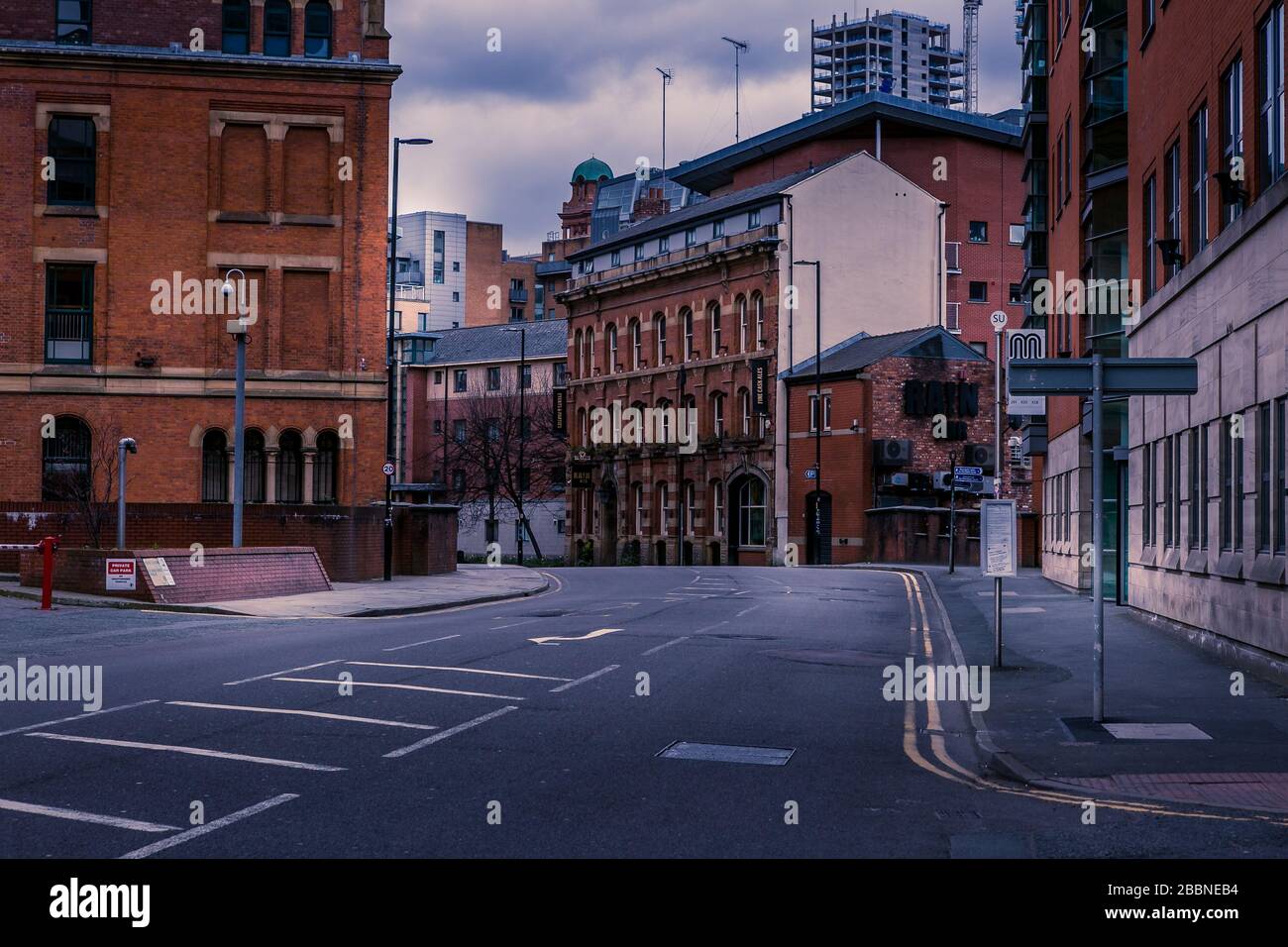 Great Bridgewater Street, Manchester, United Kingdom. Empty streets during the coronavirus outbreak, April 2020. Stock Photo