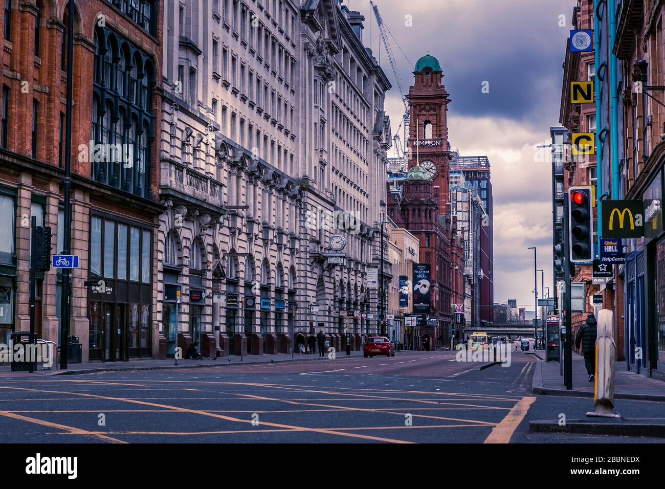 Oxford Road, Manchester, United Kingdom. Empty streets during the coronavirus outbreak, April 2020. Stock Photo