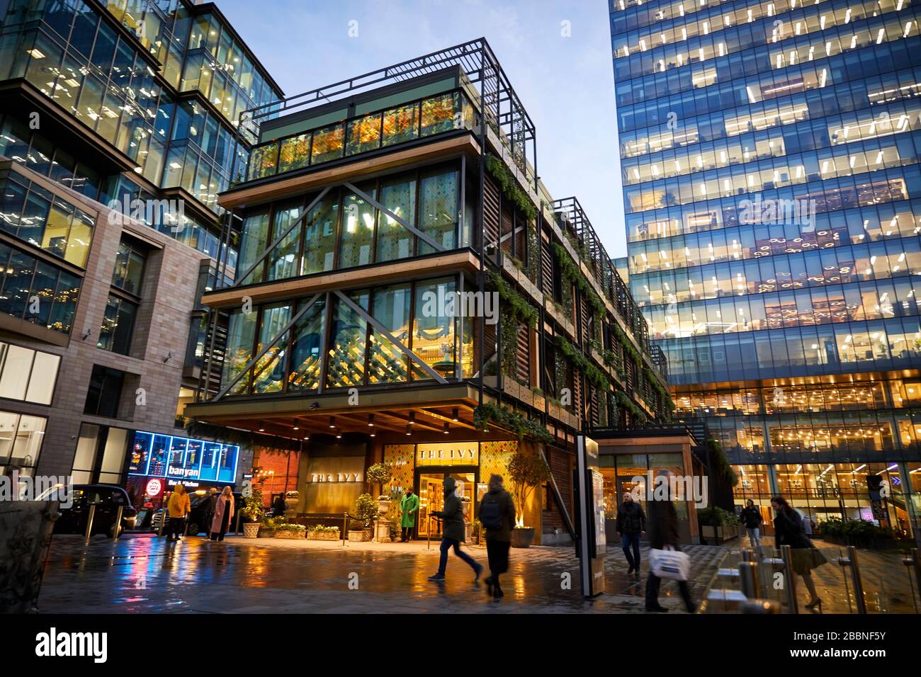 The Ivy Spinningfields Manchester at night Stock Photo