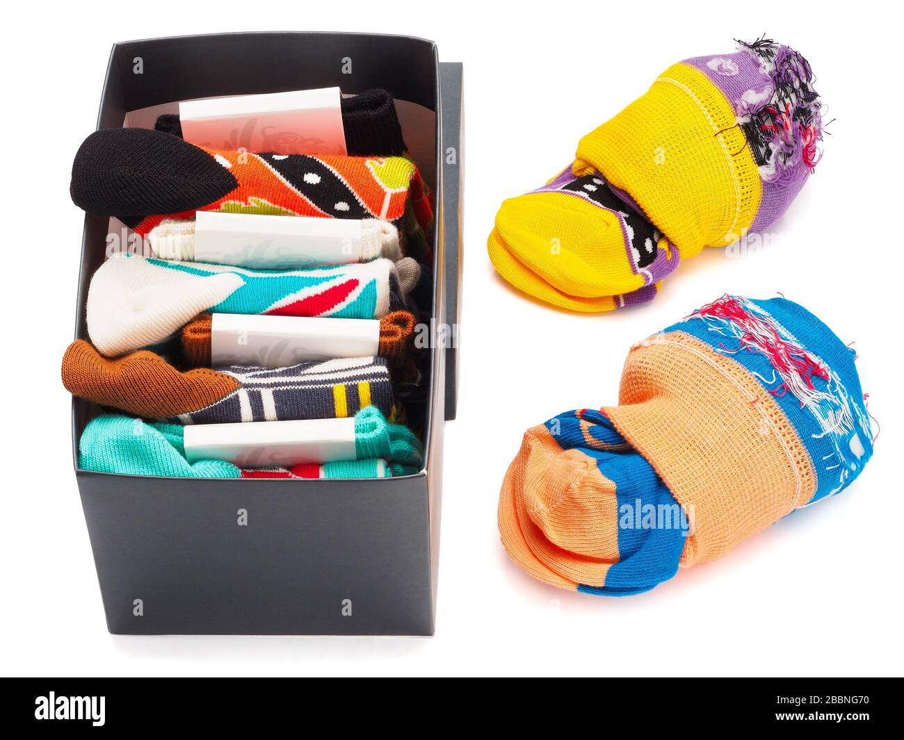 Stack of socks in the box isolated on white background Stock Photo Alamy