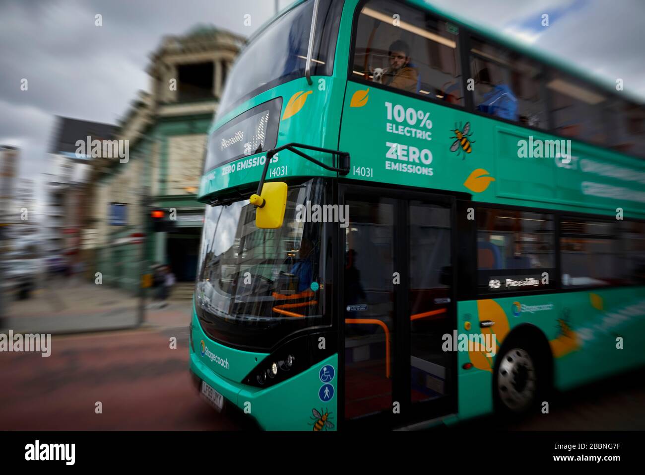 Manchester Oxford Road a stagecoach zero emission electric bus working Europes busiest bus corridor 32 ADL BYD Enviro400EV have been purchased Stock Photo