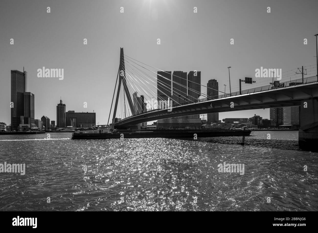 Rotterdam, the Netherlands - 31 March 2020: Erasmus bridge in the centre of Rotterdam Stock Photo