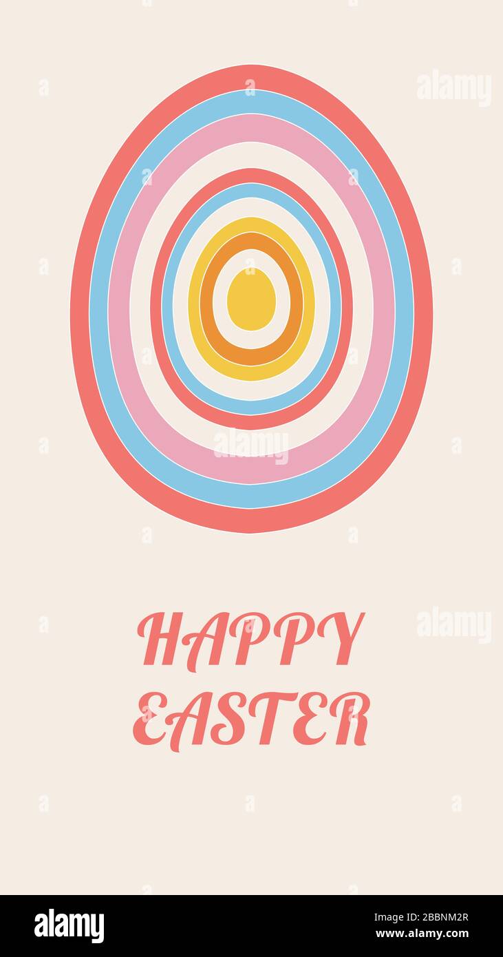 Happy Easter. Holiday greeting postcard with colorful cute egg. Postcard, card, banner, poster template. Stock illustration. Stock Vector