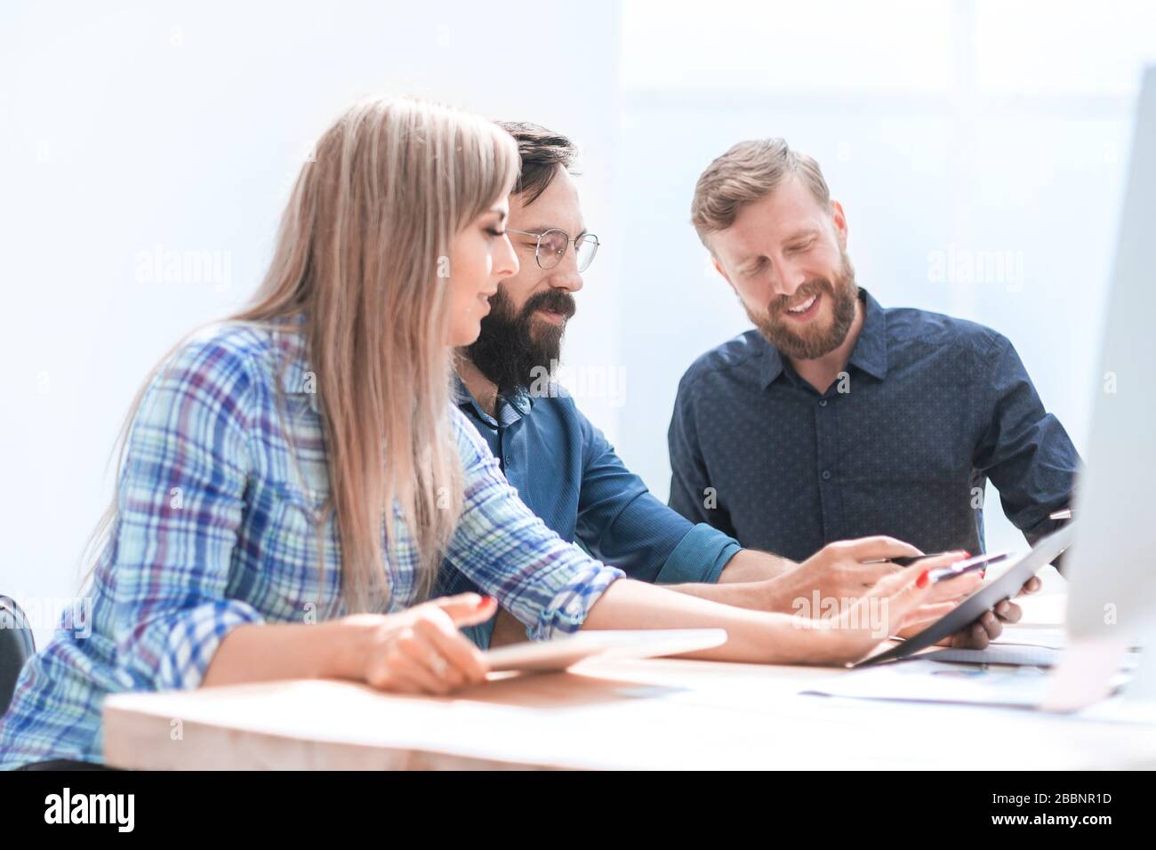 close up. design team discussing new project. Stock Photo