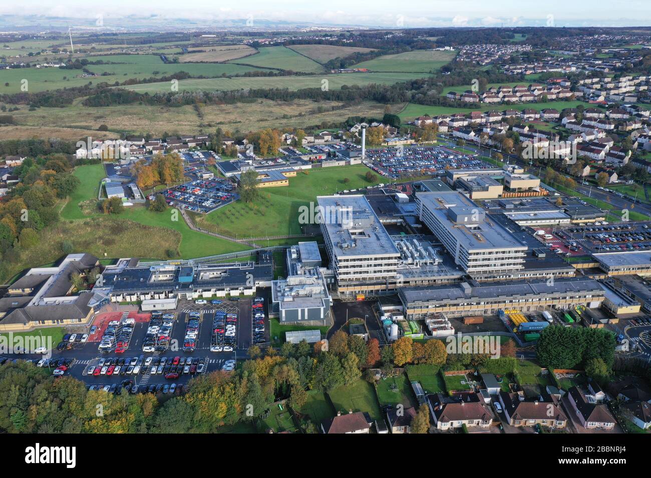 Aerial drone view of University Hospital Monklands Airdrie Stock Photo Alamy