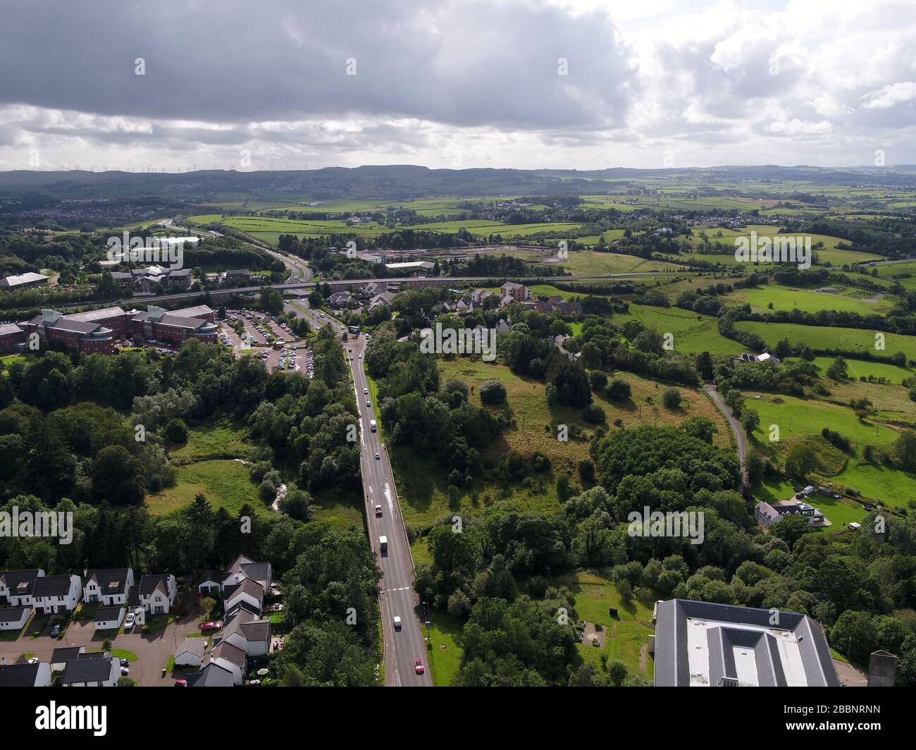 Aerial drone view looking south west from East Kilbride Scotland Stock Photo