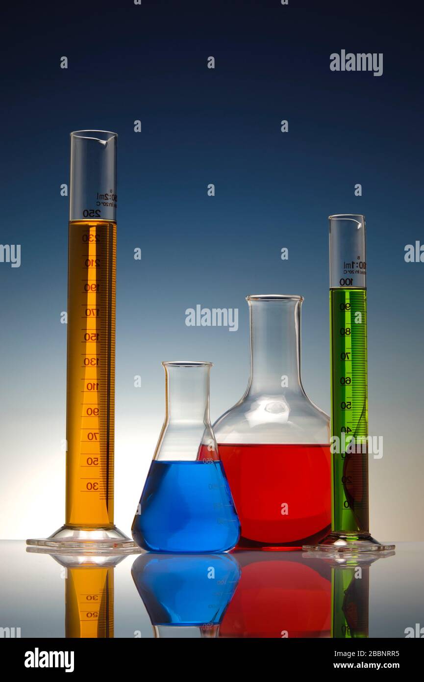 colorful liquid in laboratory glassware Stock Photo Alamy