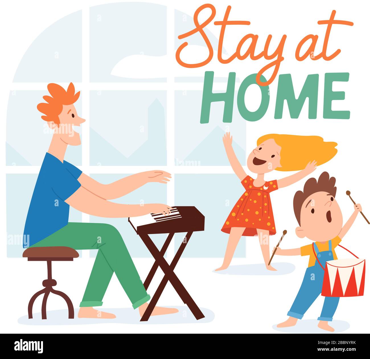 Stay At Home Vector Quarantine Illustration With Family Spend Time Together Stock Vector Image Art Alamy