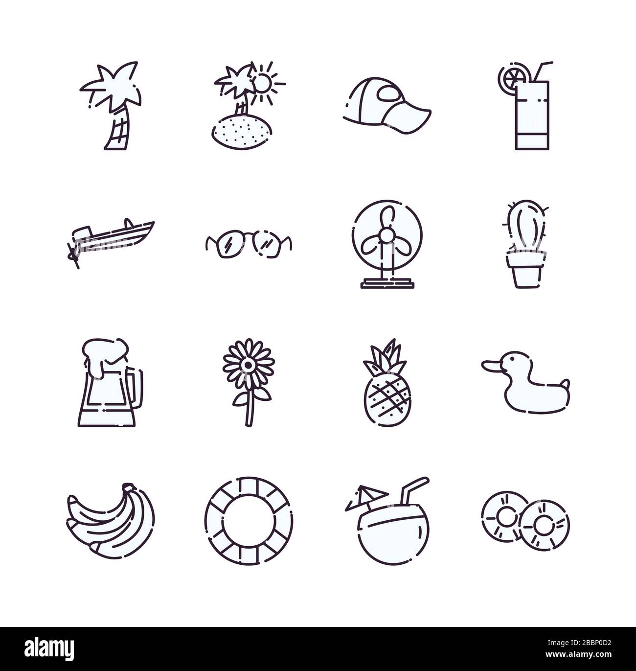 line style icon set design, Summer vacation tropical relaxation outdoor ...