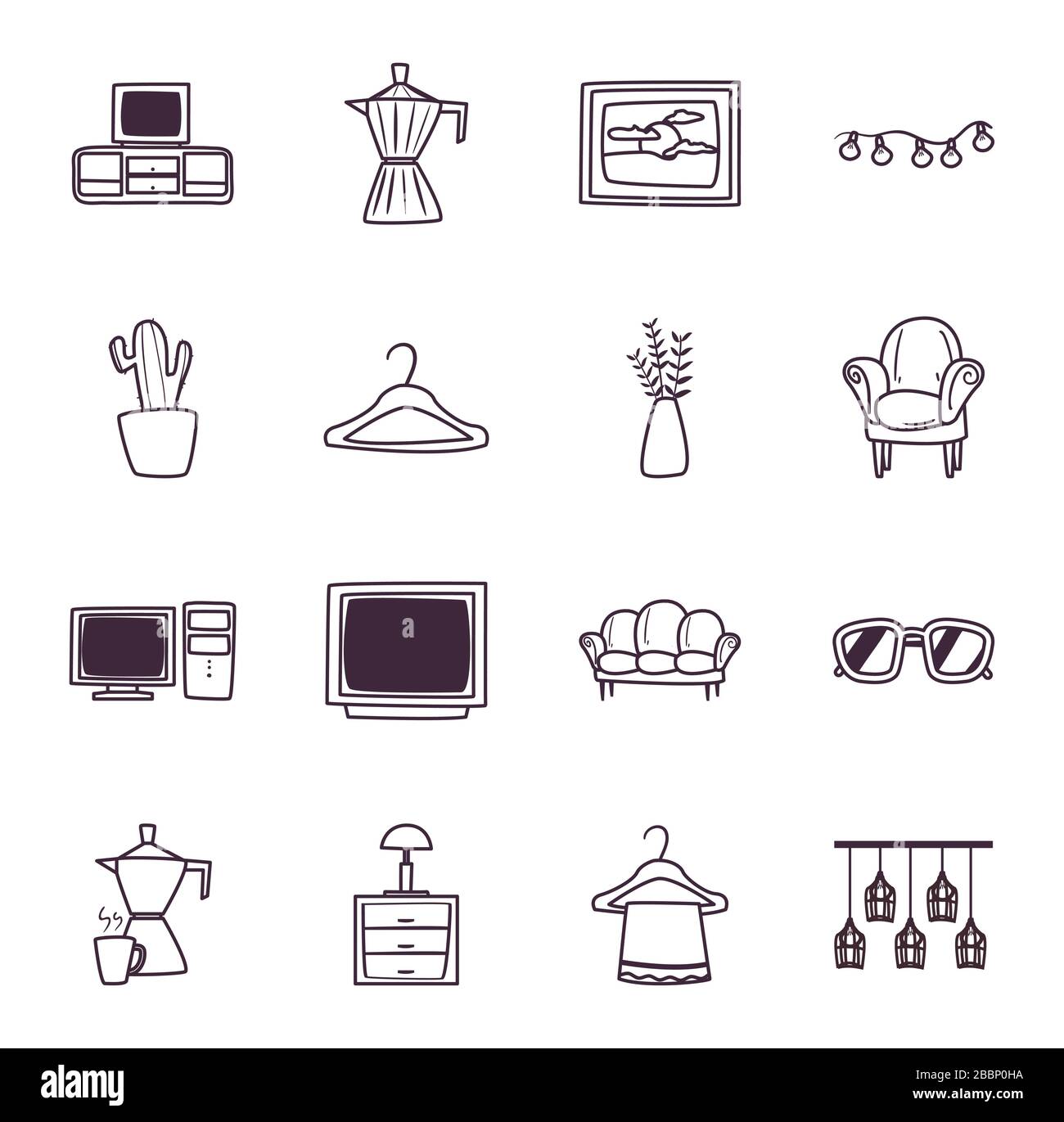 line style icon set design, Home room decoration interior living ...