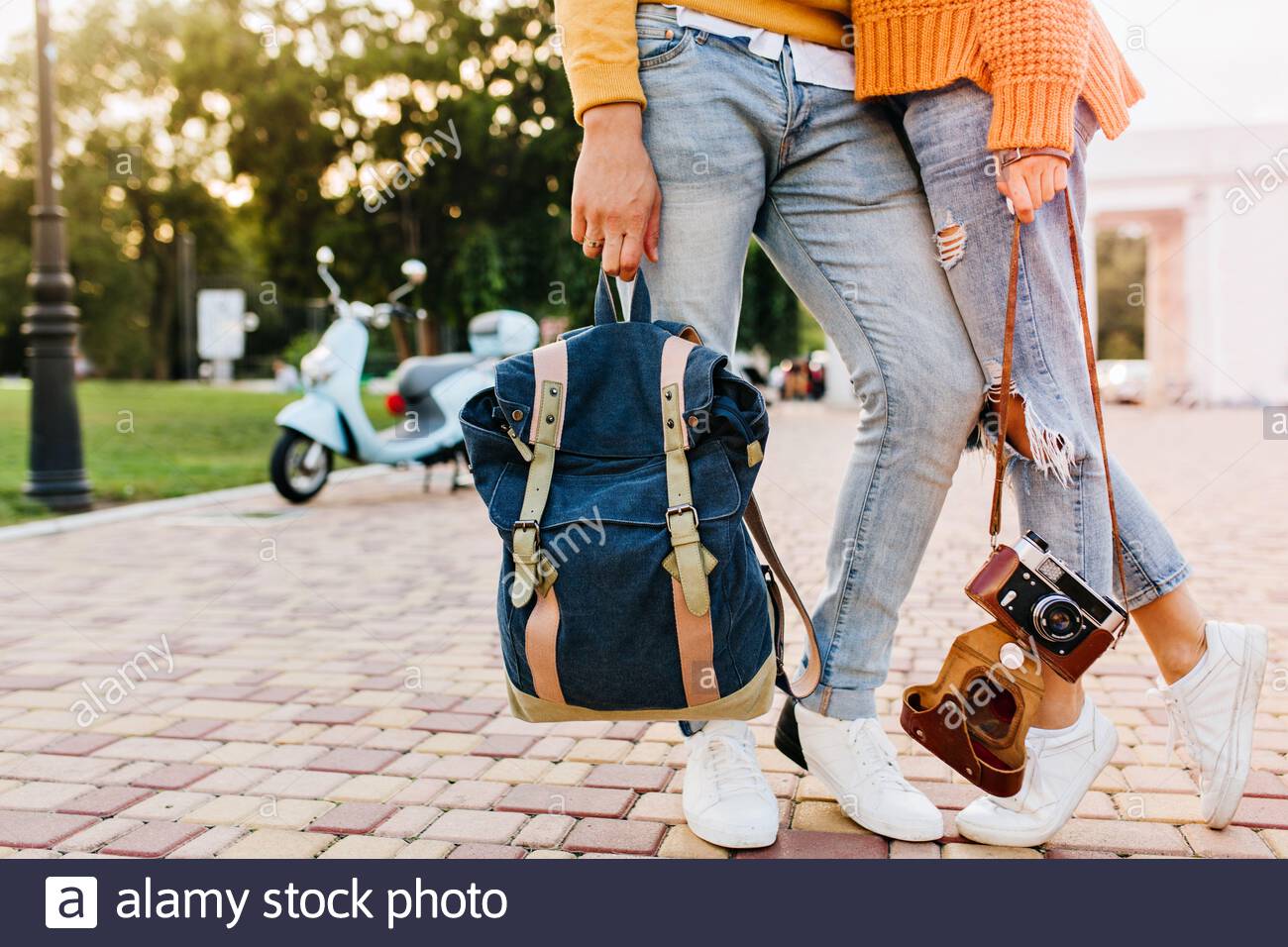 navy and white shoes and bag