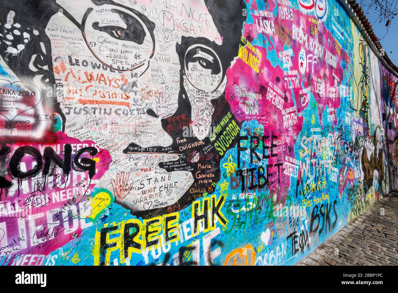 The John Lennon Wall in Prague in time of Covid-19 pandemy, Czechia Stock Photo