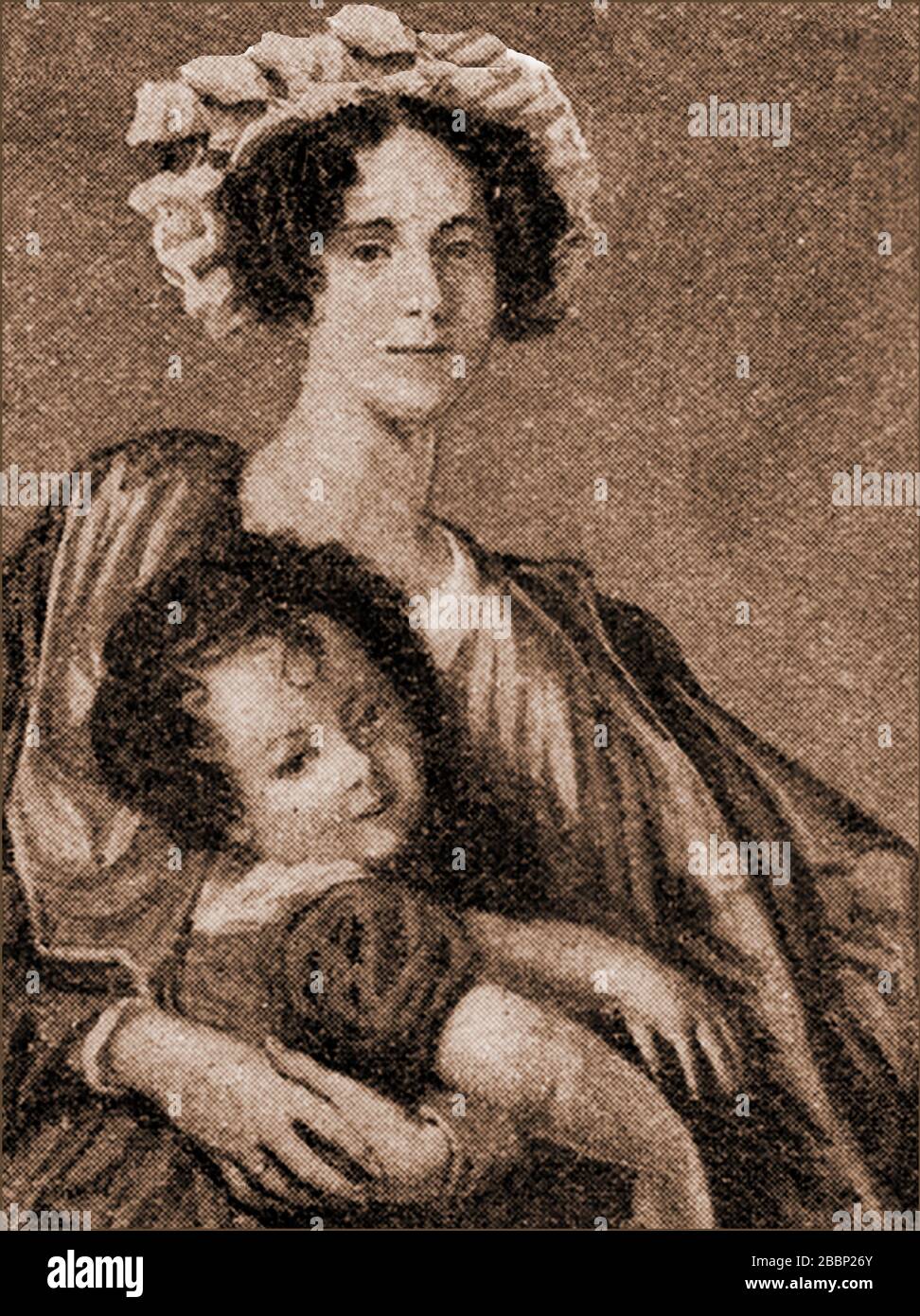 An early portrait of James Clerk Maxwell  as a boy with his mother. (Frances Cay). Maxwell (1831-1879) was a Scottish scientist and mathematical physicist. Stock Photo