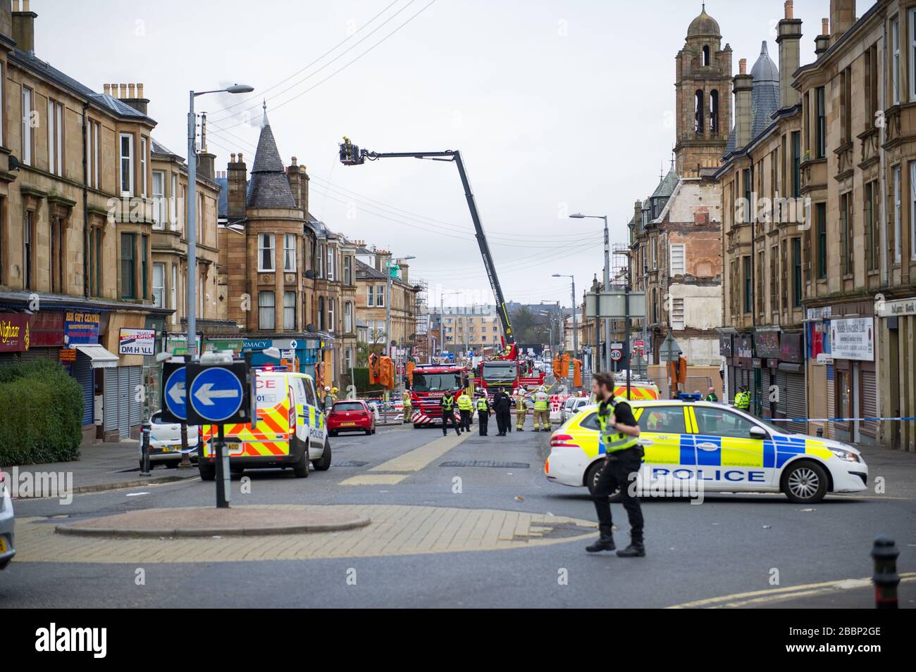 Glasgow, UK. 1 April 2020. Pictured Tenement House Fire in Albert
