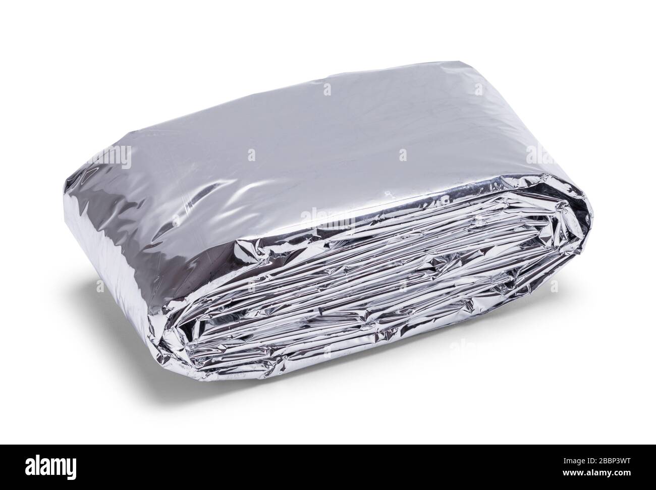 Silver Foil Space Blanket Isolated on White. Stock Photo