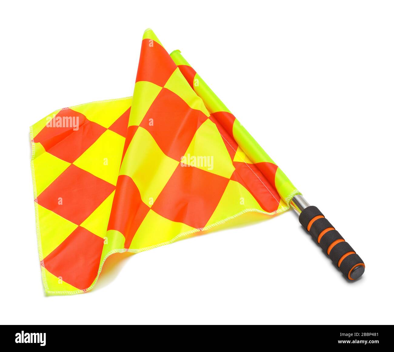 Checkered Soccer Flag Isolated on White Background. Stock Photo