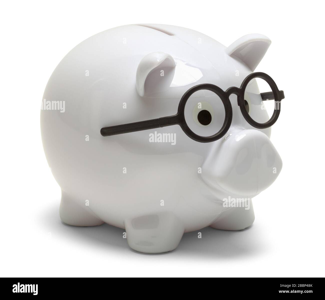 Piggy Bank Wearing Black Glasses Isolated on White Stock Photo - Alamy