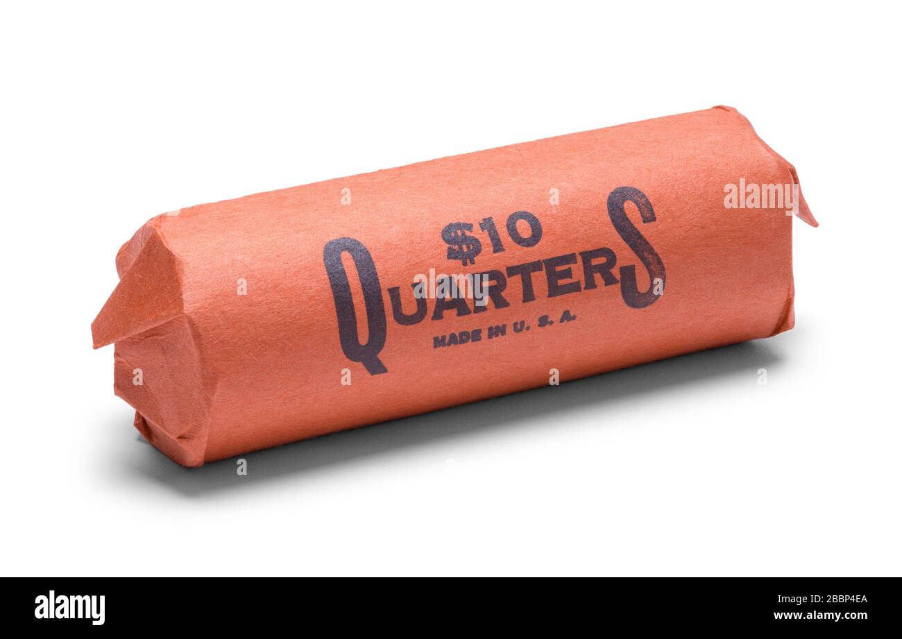 Roll of Quarters Isolated on a White Background Stock Photo Alamy